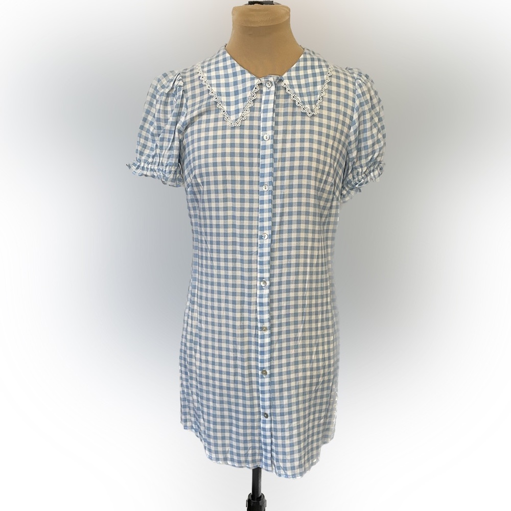 Peter Pan Color Checkered Mini Dress